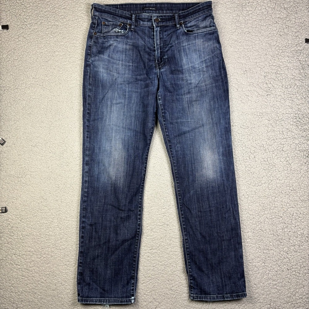 Lucky Brand Jeand Mens 38x33 363 Vintage Straight Dark Wash Tag 36x32 DISTRESSED
